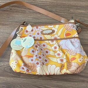 NWT Flawed Spartina 449 pleated hipster floral canvas and leather bag.See photos